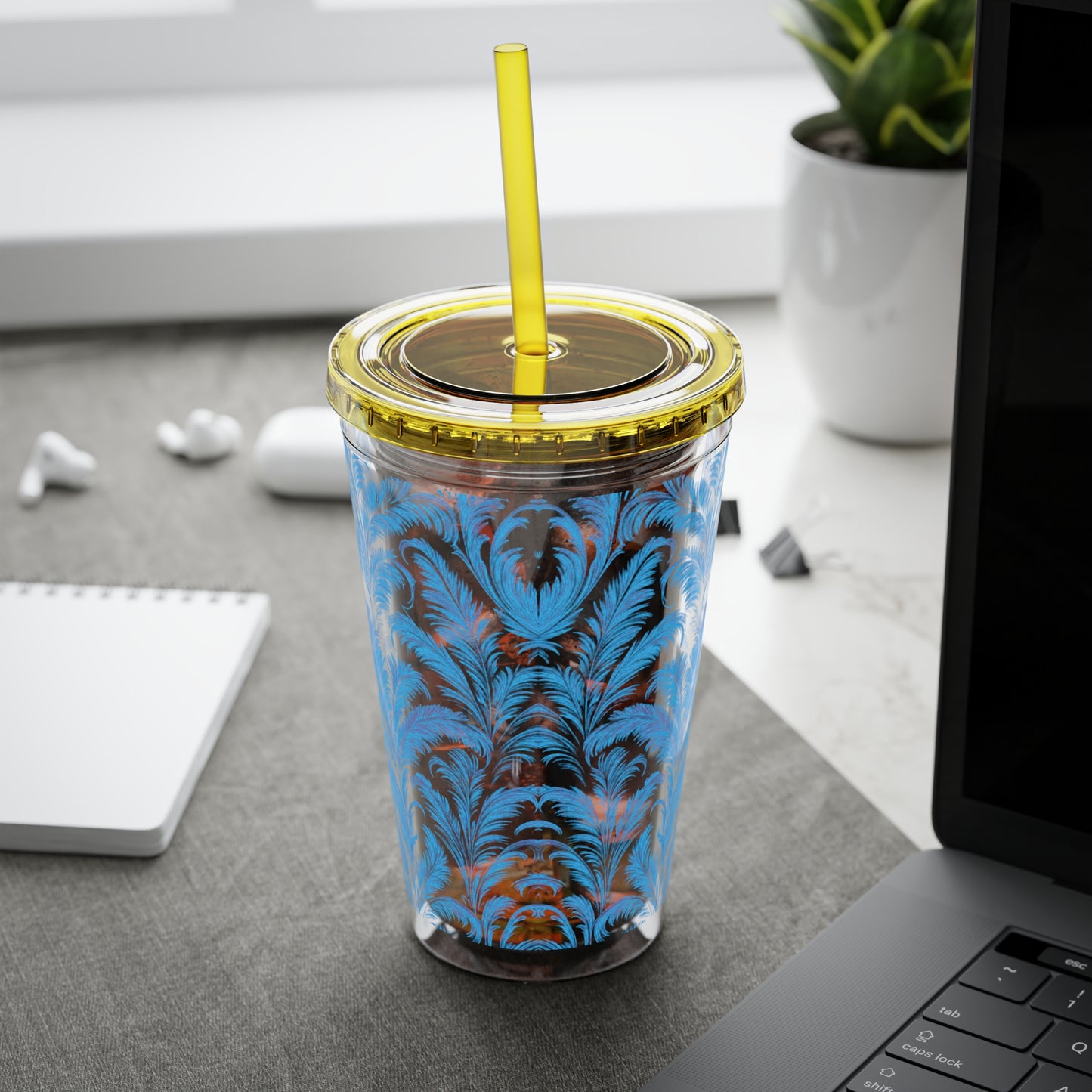 Tropical Tumbler with Straw | 16oz Colorful Travel Cup / Rocco Blues