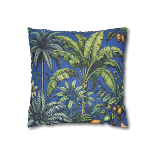 Faux Suede Square Pillowcase - Tropical Fruit, Dark Blue