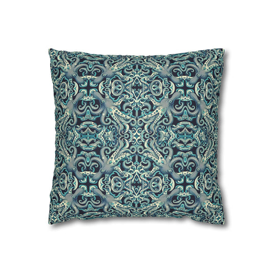 Faux Suede Square Pillowcase - Twisted Aqua Octopus