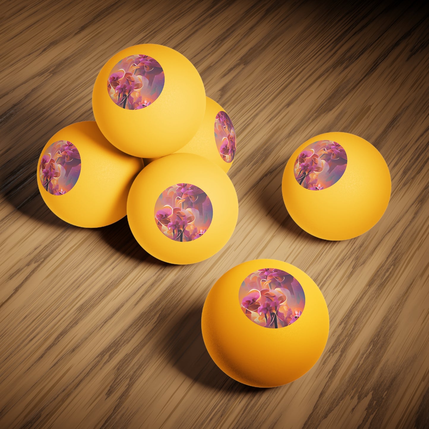 Tropical Paradise Ping Pong Balls - 6 Pack with Fantasy Orchids/Orange