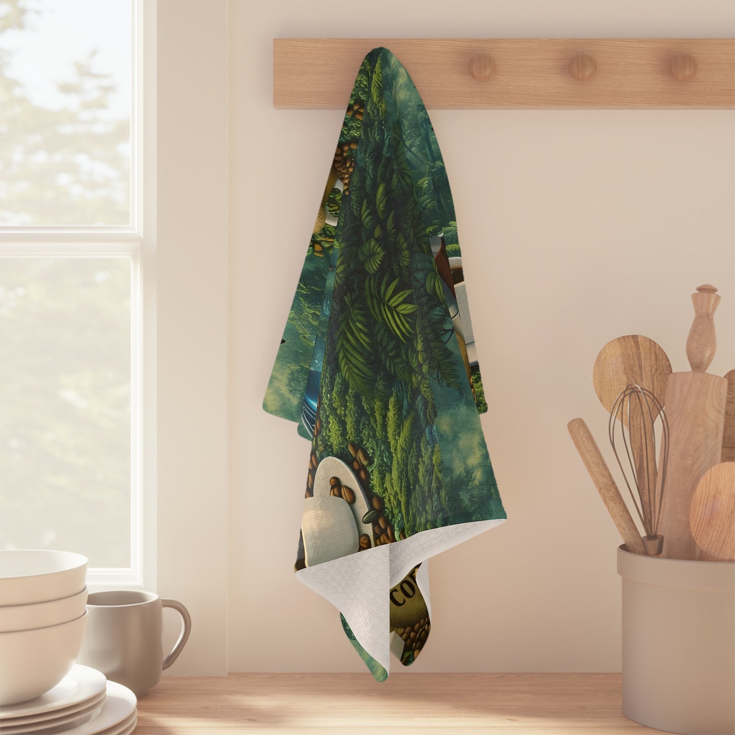 Microfiber Coffee/Tea Towel — UFO & Coffee in Rainforest