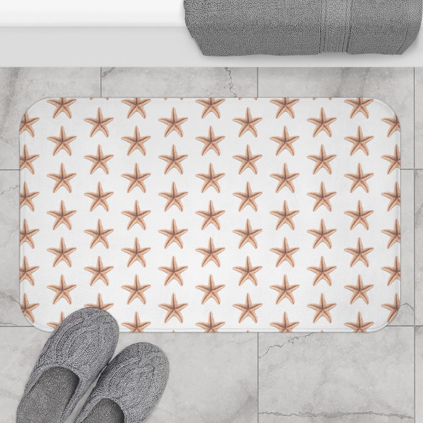 Real Starfish/White Bath Mat, 2 Sizes - Tropical Vibes for Home Decor