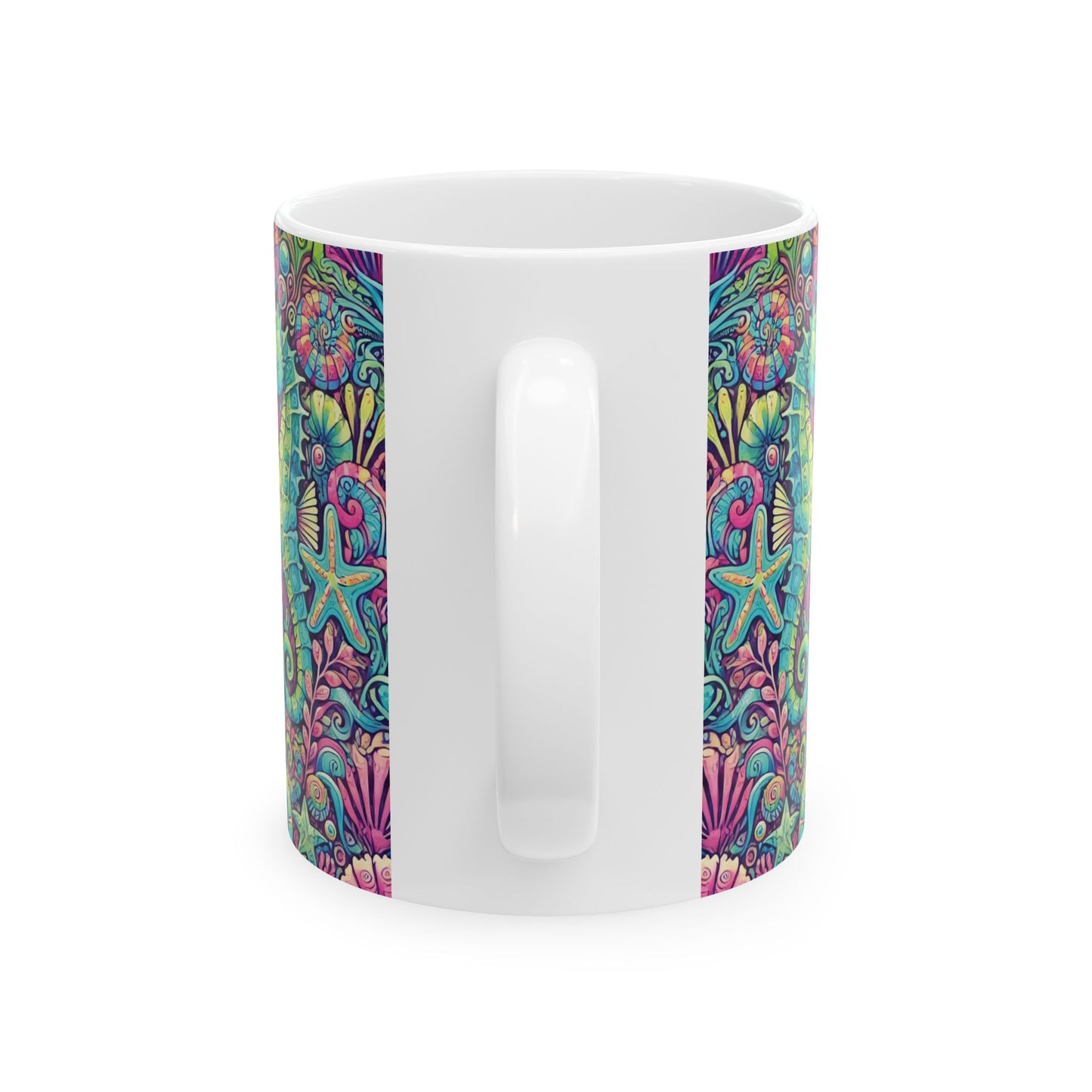 Ceramic White Mug - 11oz & 15oz, Seahorse Trio