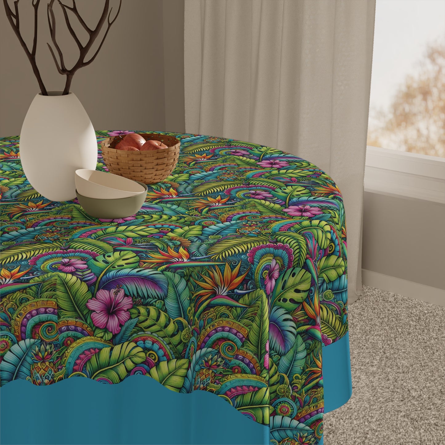 Rainforest Blooms/Turquoise ~ Square Tablecloth, 55" x 55"