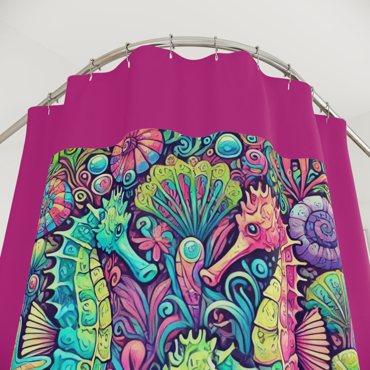 Tropical Shower Curtain - Rainforest Bathroom Decor / Seahorse Trio/Pink