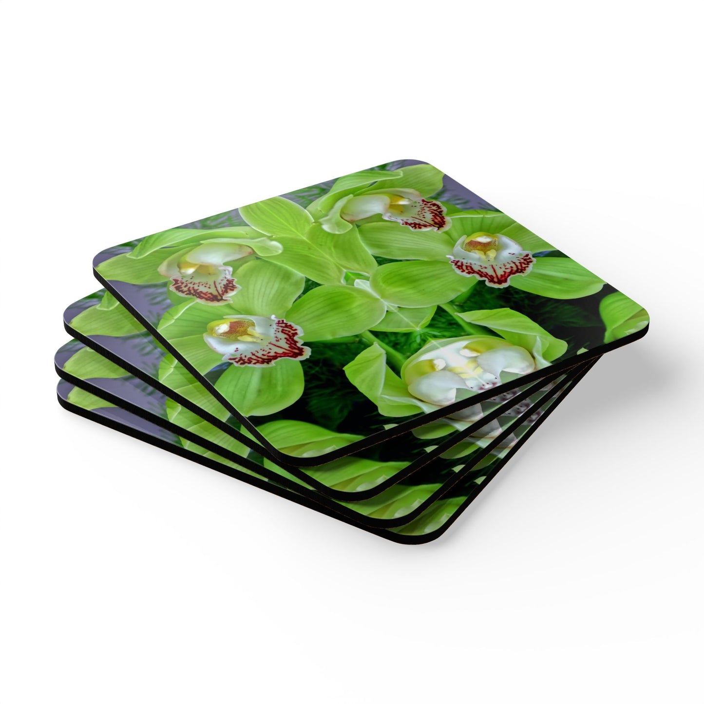 Four-piece Coaster Set - Kaleido Green Orchids