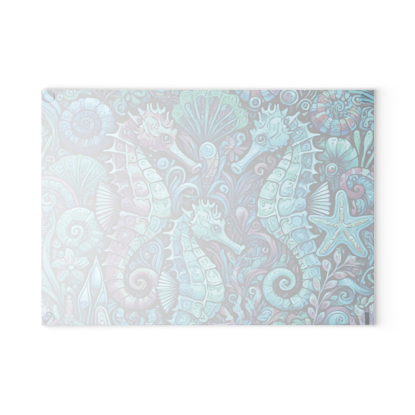 Glass Cutting Board, 2 sizes - Seahorses/Turquoise