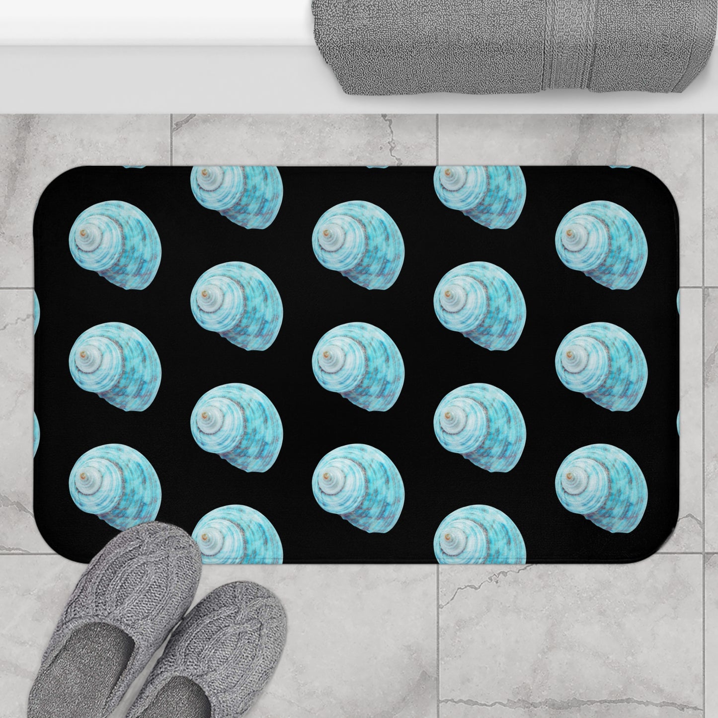 Jade Turbo Shell/Black Bath Mat, 2 Sizes - Tropical Vibes for Home Decor