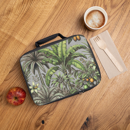 Tropical Fruit/Grey Lunch Bag - Eco-Friendly Insulated Tote, Adult and Child Lunchbox / Perfect for Picnics, Beach Outings