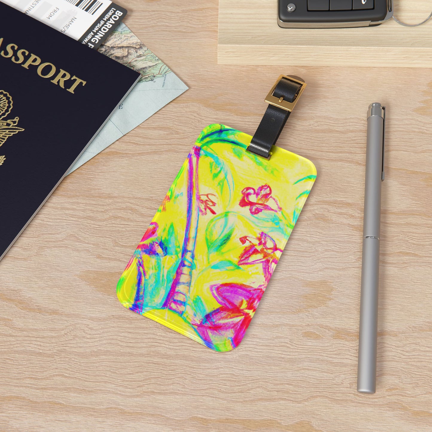 Luggage Tag - Tropical Doodles/Yellow