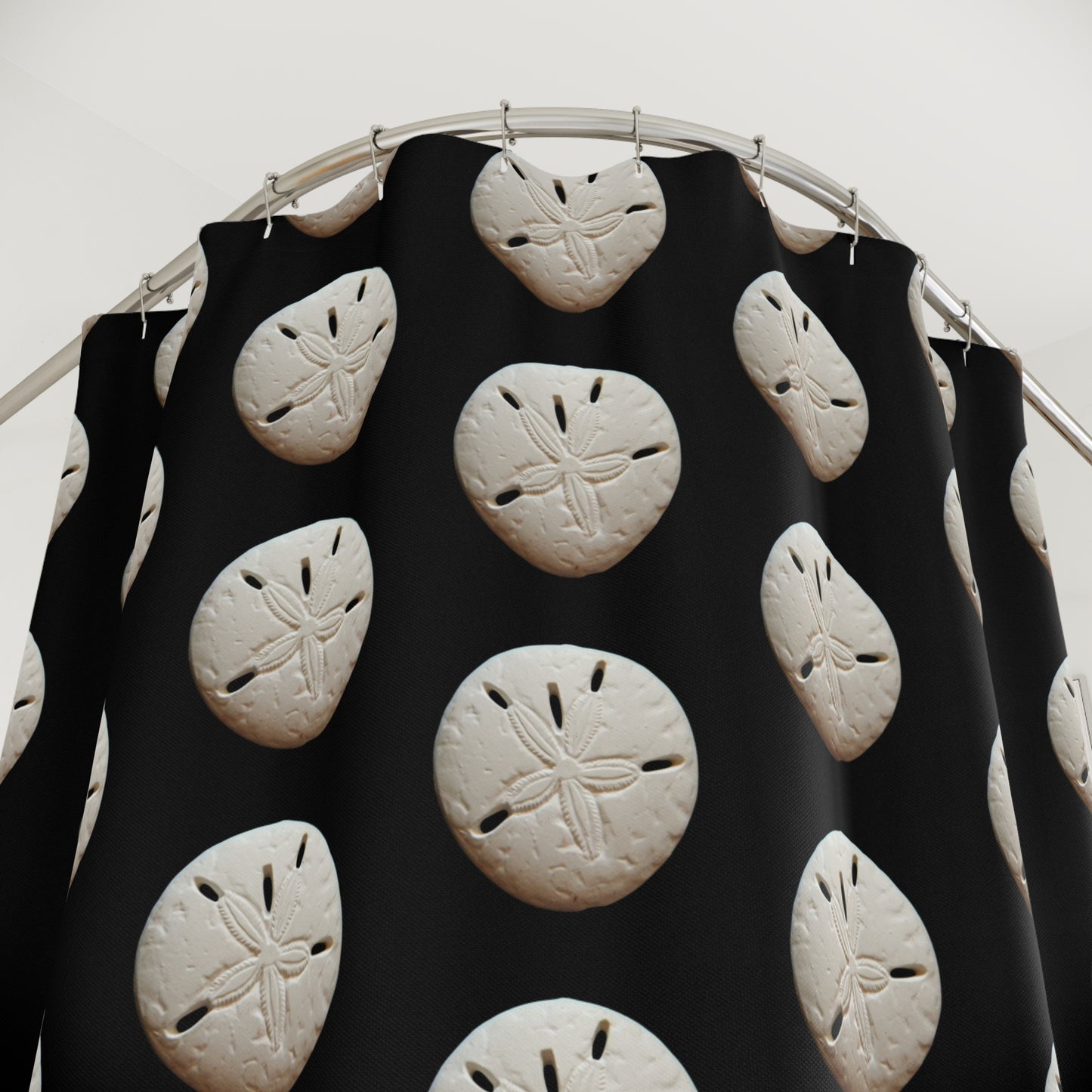 Tropical Shower Curtain - Ocean Bathroom Decor / Real Sand Dollar/Black