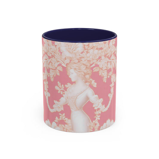 Accent Color Coffee Mug (11, 15oz), Pearl Lady Toile/Hibiscus Pink, Various Colors