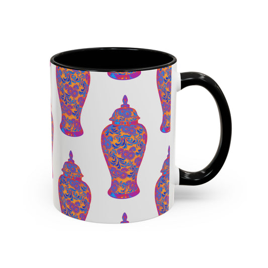 Accent Color Coffee Mug (11, 15oz), Heatwave Ginger Jar Repeat, Various Colors