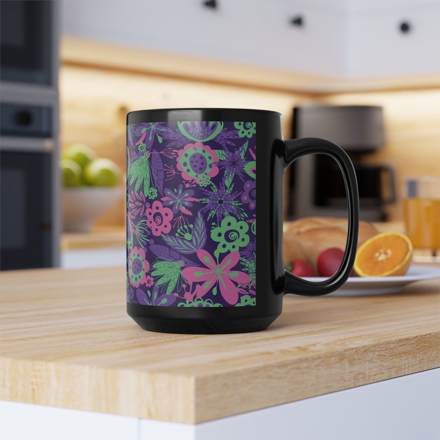 Black Coffee Mug - Rainforest Flower Explosion