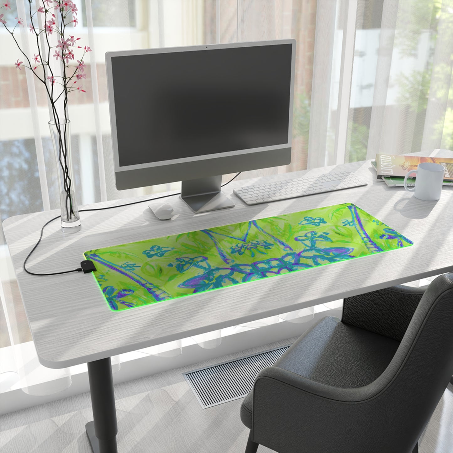 LED Gaming Mouse Pad With Vibrant RGB Lighting, 4 Sizes / Tropical Doodles, Lime