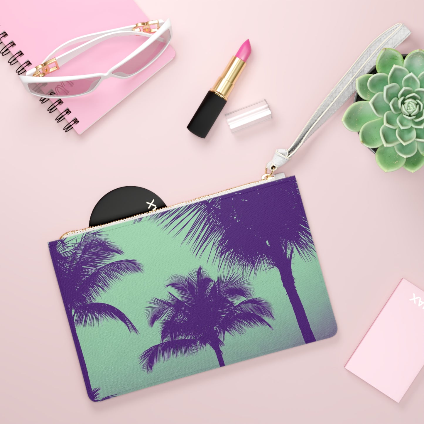 Tropical Faux Leather Clutch Bag - Perfect for Beach Adventures & Summer Vacations / Palm Glow, Minty