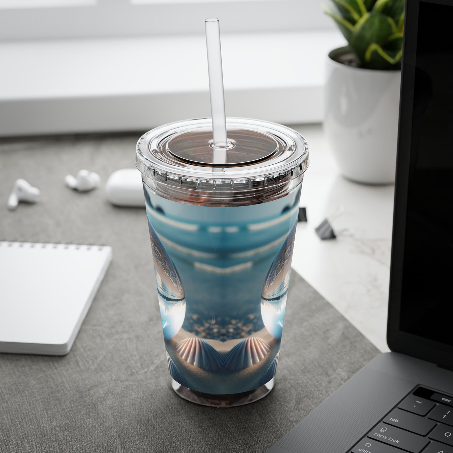 Sunsplash Beach Tumbler with Straw - 16oz Travel Cup for Summer Vibes