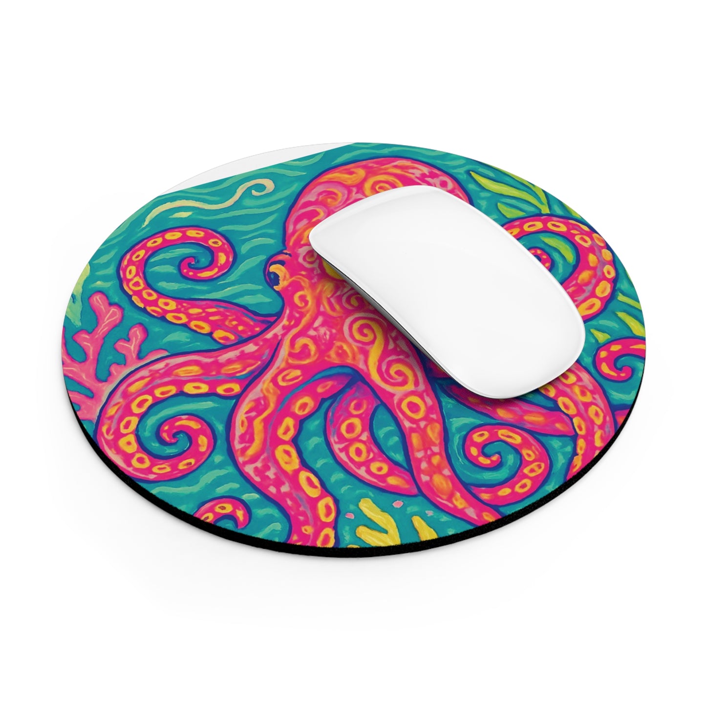 Copy of Tropical Mouse Pad, 2 Shapes - Beach Vibes for Home Office & Gamer / Octopus Kraken Joe, Red