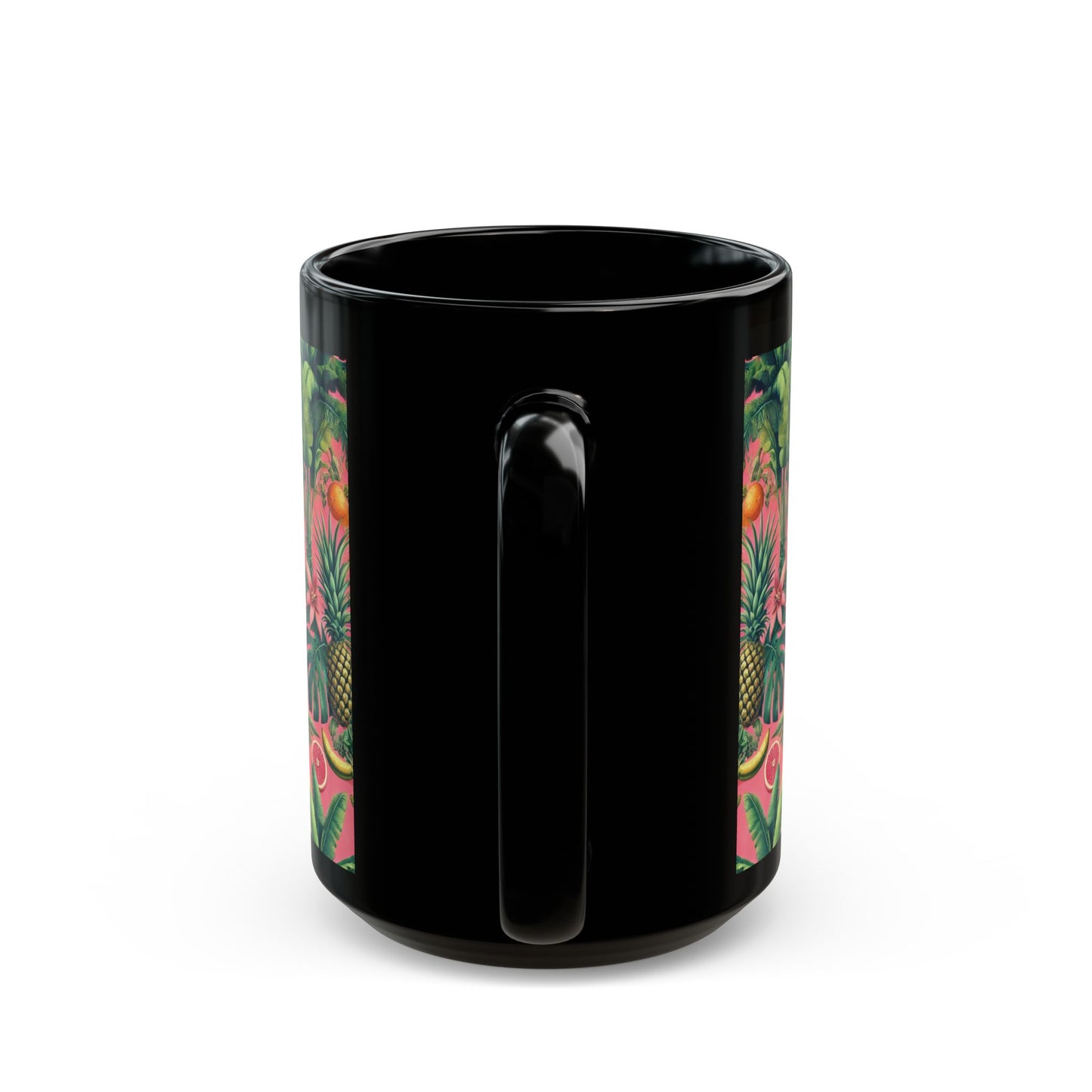 Black Coffee Mug - Tropical Fruit, Coral