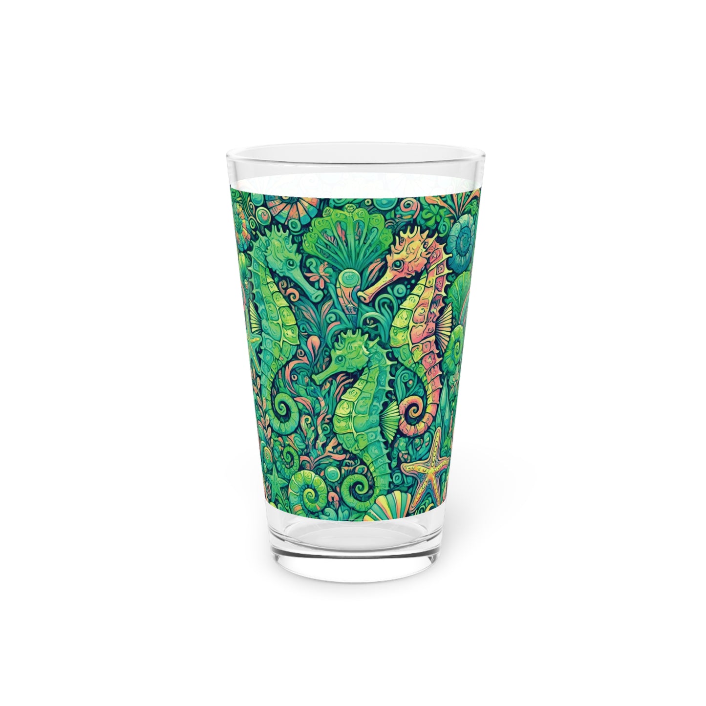 Pint Glass, 16oz - Seahorse Trio Lime