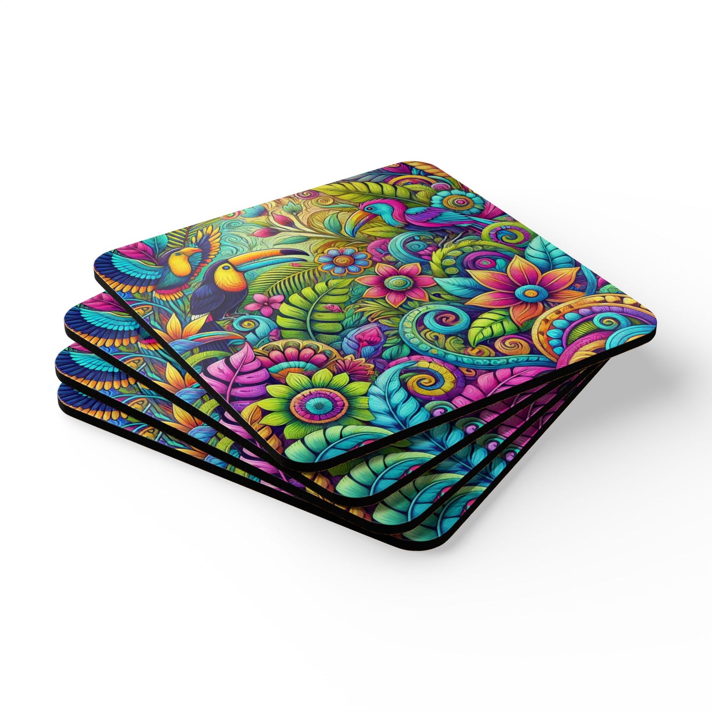 Coaster Set - Colorful Rainforest Parrots