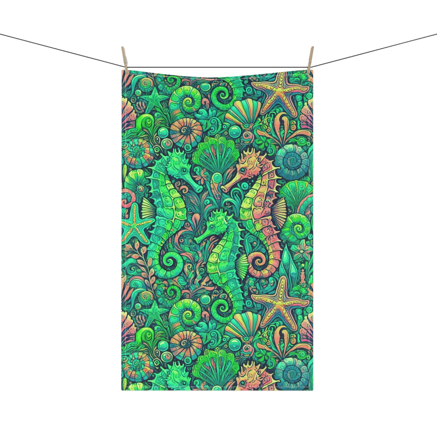 Tea Towels (cotton, poly), Seahorse Trio, Lime