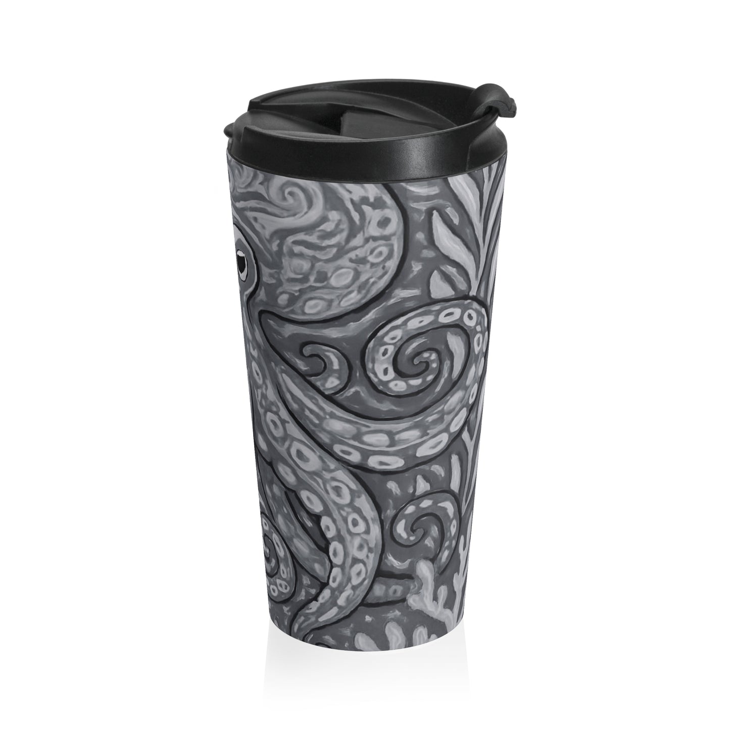15 oz. Stainless Steel Travel Mug / Kraken Joe Octopus, Grey