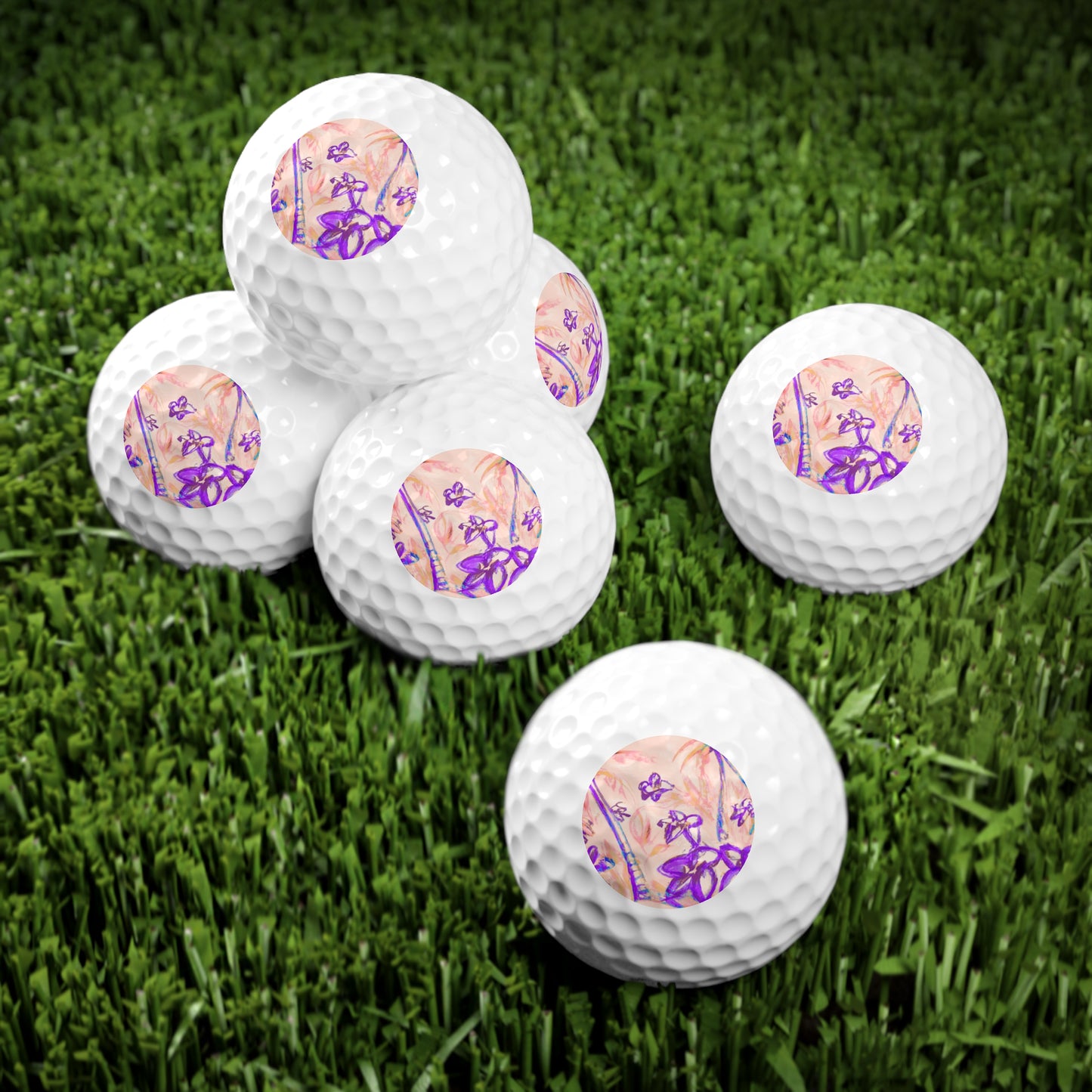 Coastal-Themed Golf Balls, 6pcs - Perfect Gift for Golf Enthusiasts / Tropical Doodles, Peach