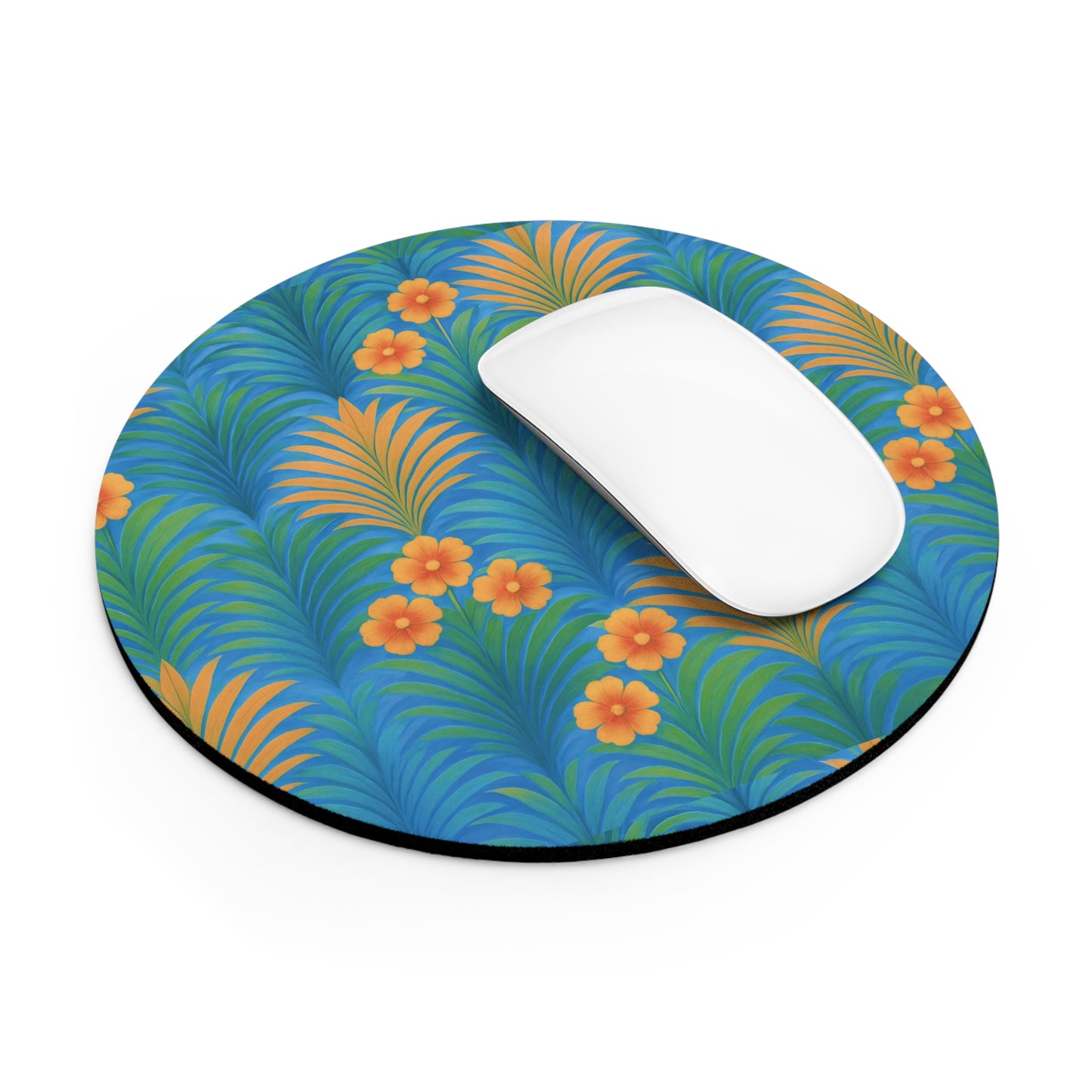 Rainforest Mouse Pad, 2 Shapes - Beach Vibes for Home Office & Gamer / Sunrise Palms, Orange/Blue