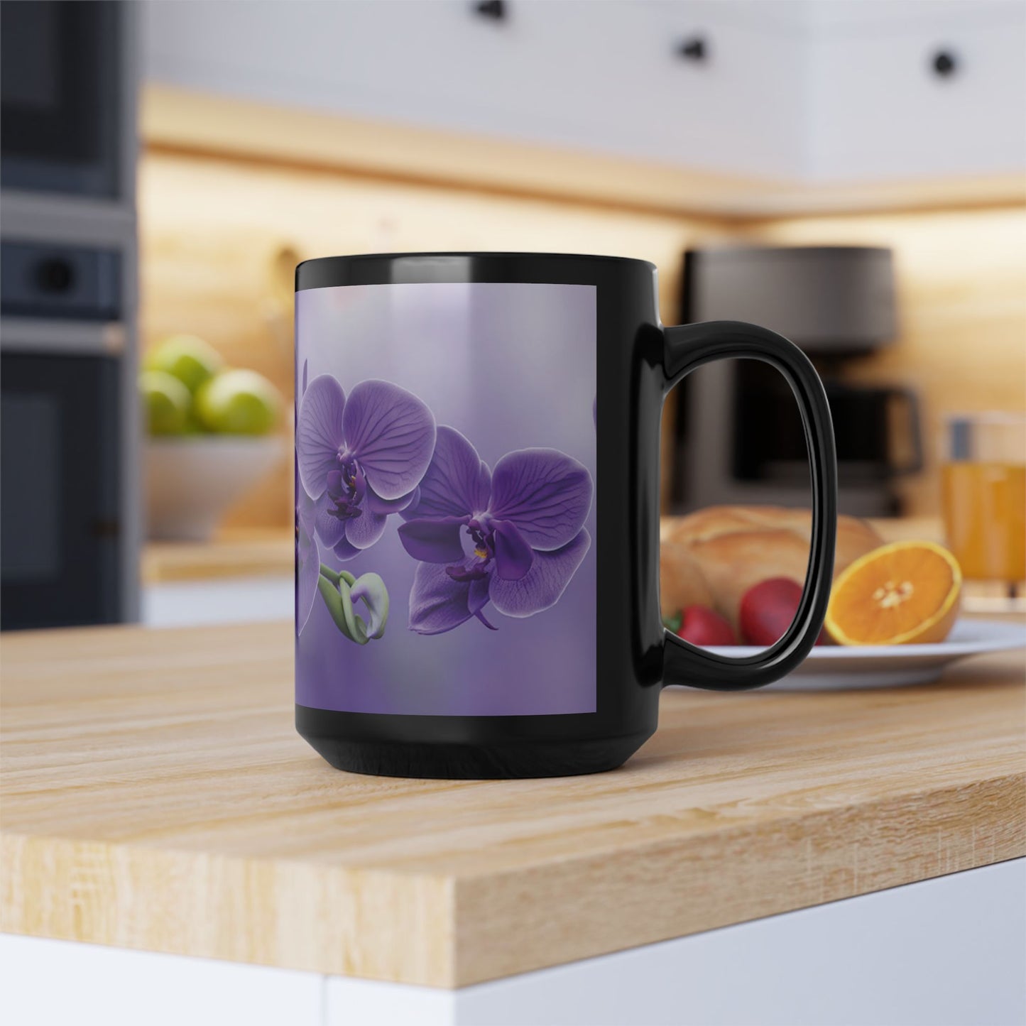 Black Coffee Mug - Purple Orchid Beauties