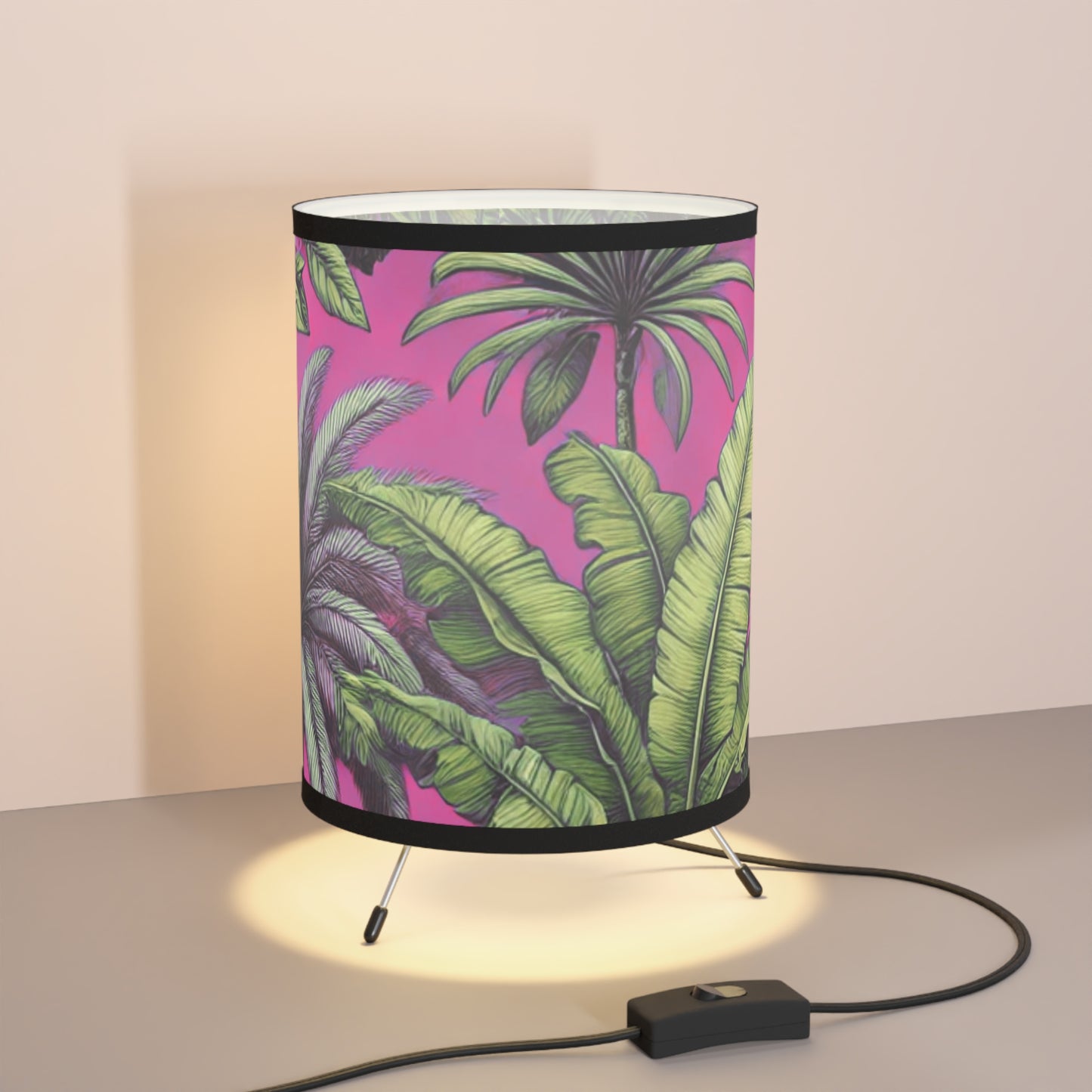 Tropical Fruit/Hot Pink Tripod Lamp with Artistic High-Res Shade - Perfect for Home Décor