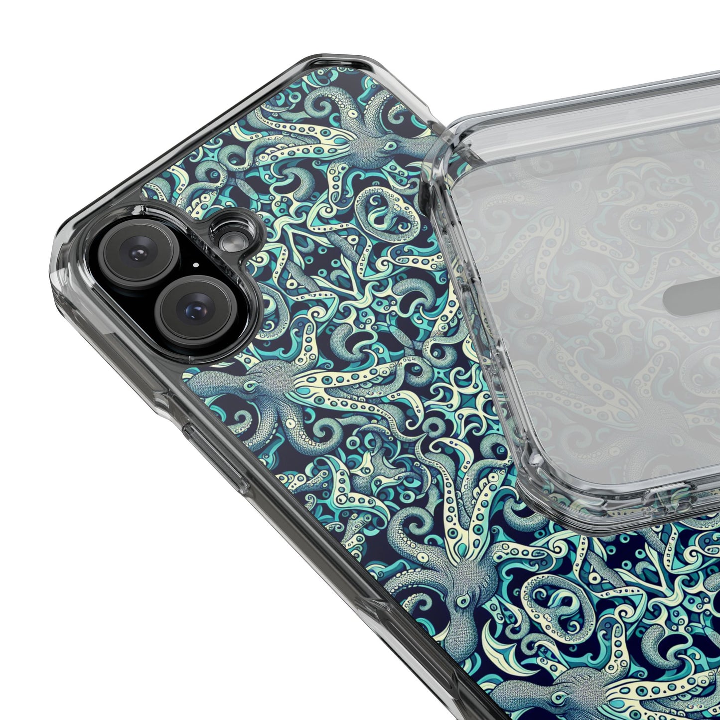 Twisted Aqua Octopus Magnetic Clear Phone Case, Many Models