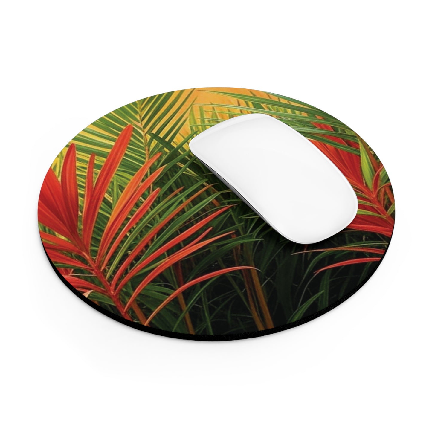 Tropical Mouse Pad, 2 Shapes - Beach Vibes for Home Office & Gamer / Red Flame Palms