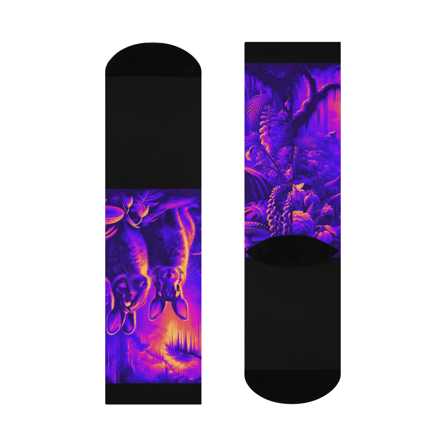 Cushioned Crew Socks - Rainforest Robbits / Pop