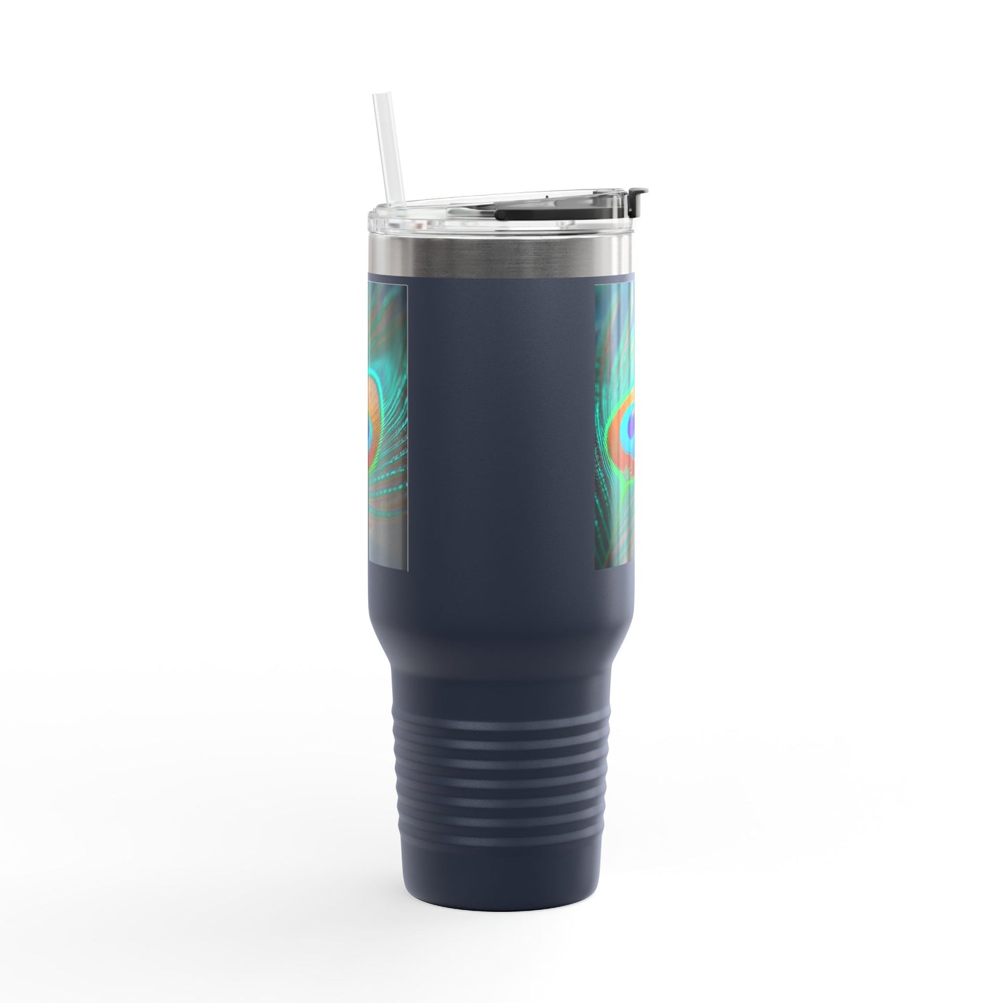 Insulated Travel Mug, 40oz / Peacock Eye Feather, Turquoise- Perfect for Outdoor Adventures