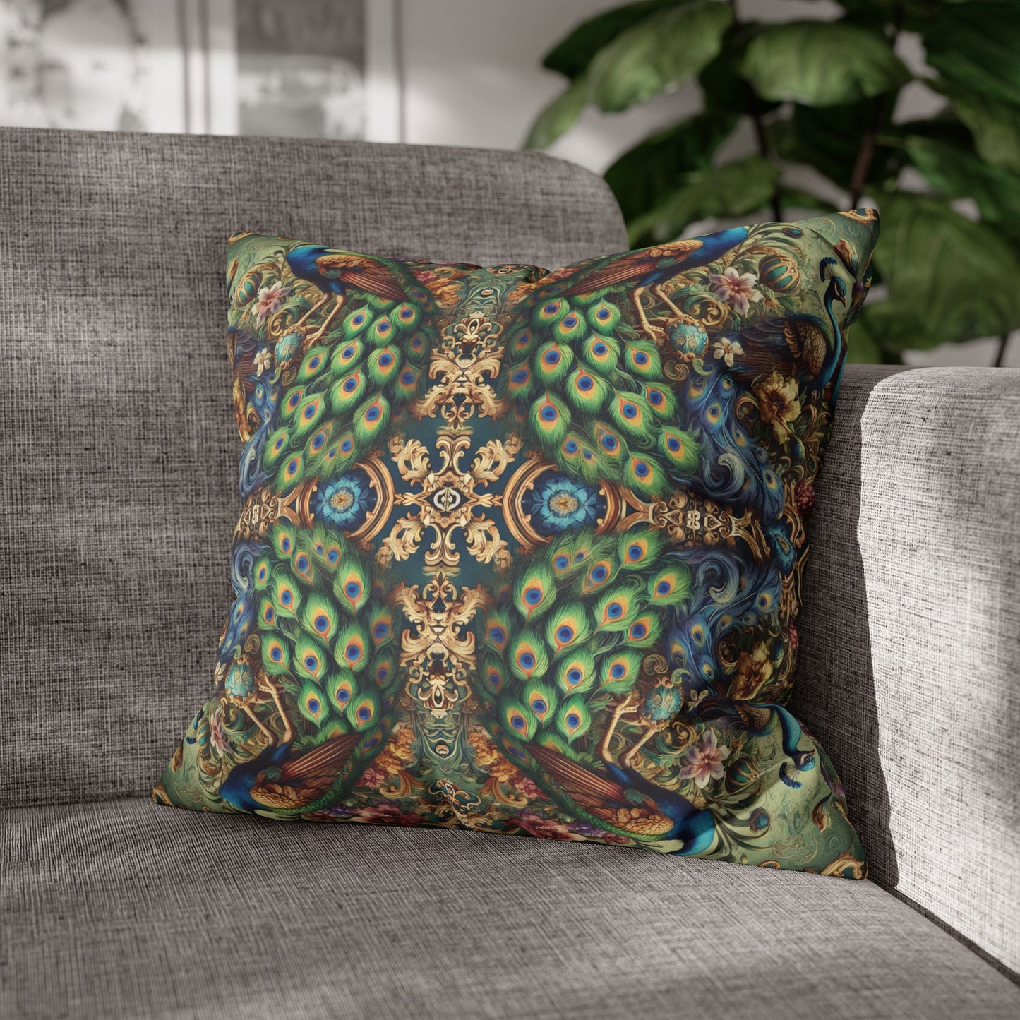 Faux Suede Square Pillowcase - Kaleido Peacocks