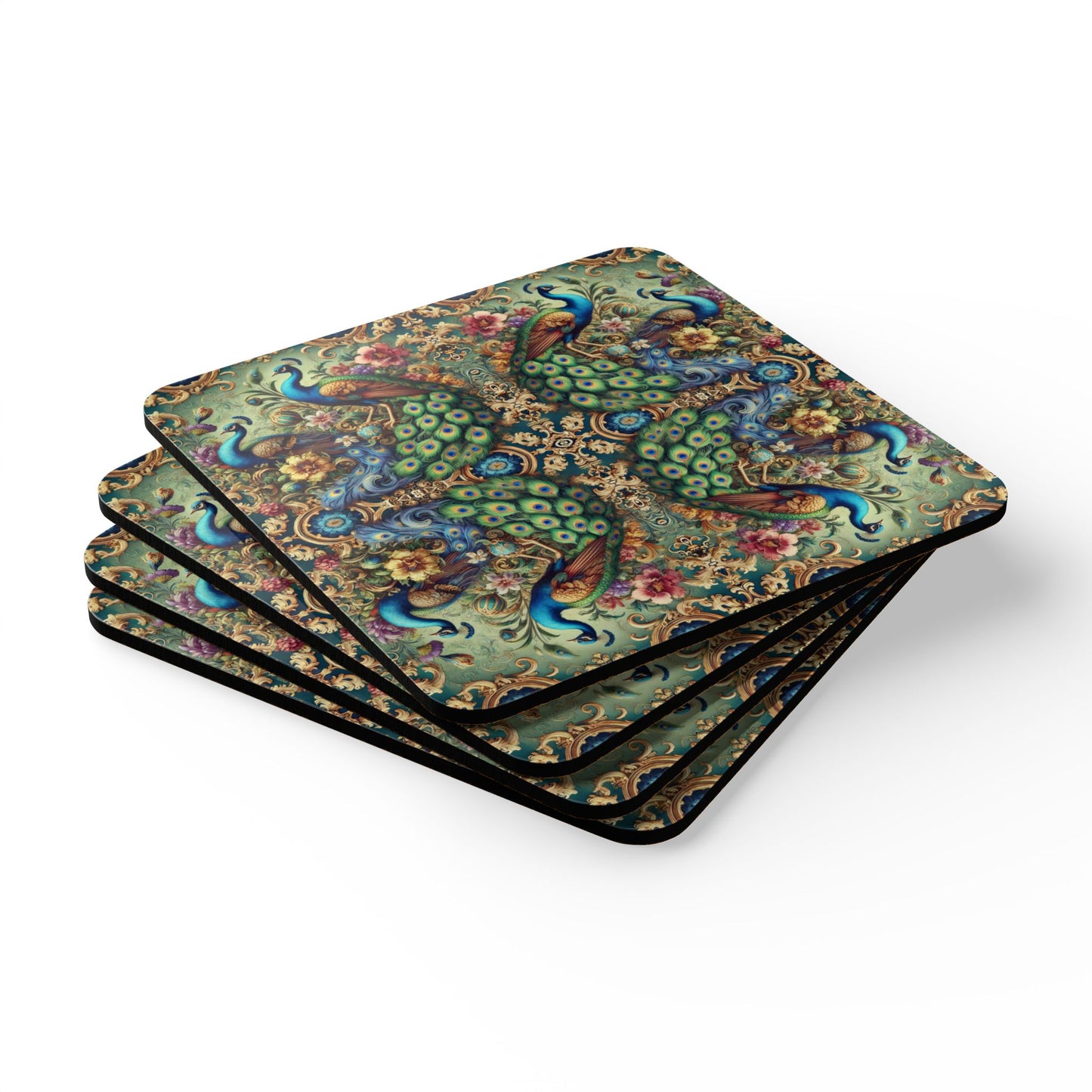 Four-piece Coaster Set - Kaleido Peacock RoyalsFour-piece