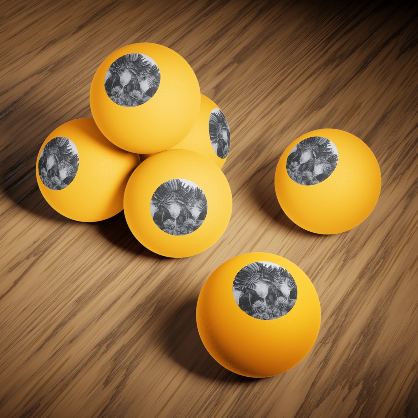 Tropical Paradise Ping Pong Balls - 6 Pack with Fan Palms Photo/Orange