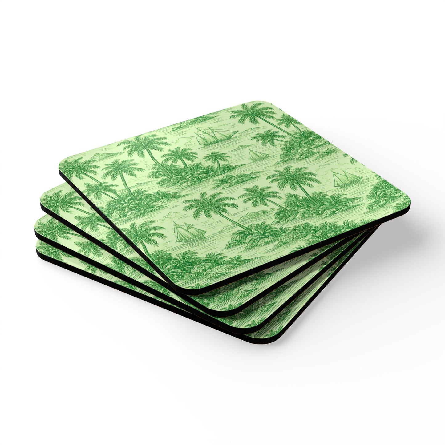 Coaster Set - Faraway Toile/Green