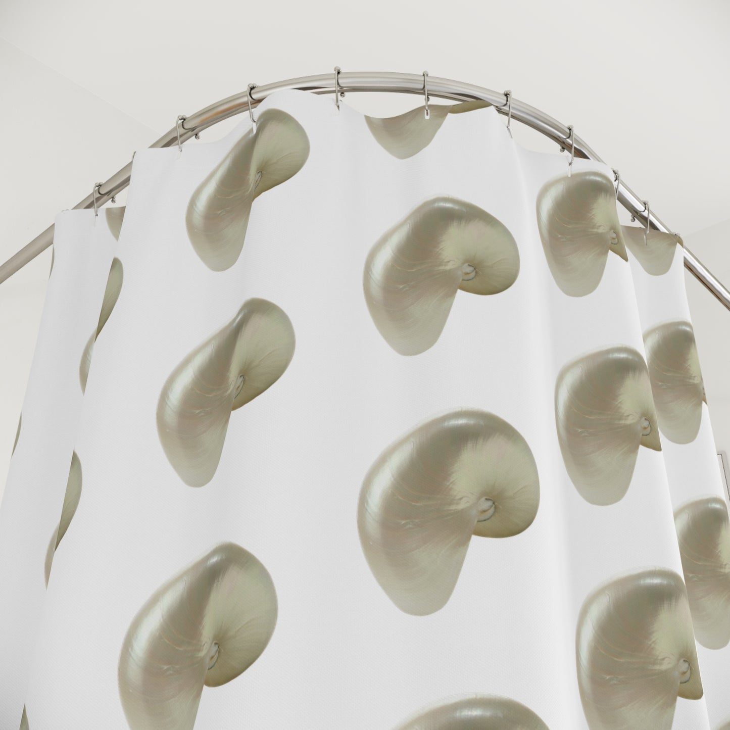 Tropical Shower Curtain - Ocean Bathroom Decor / White Nautilus Shell/White