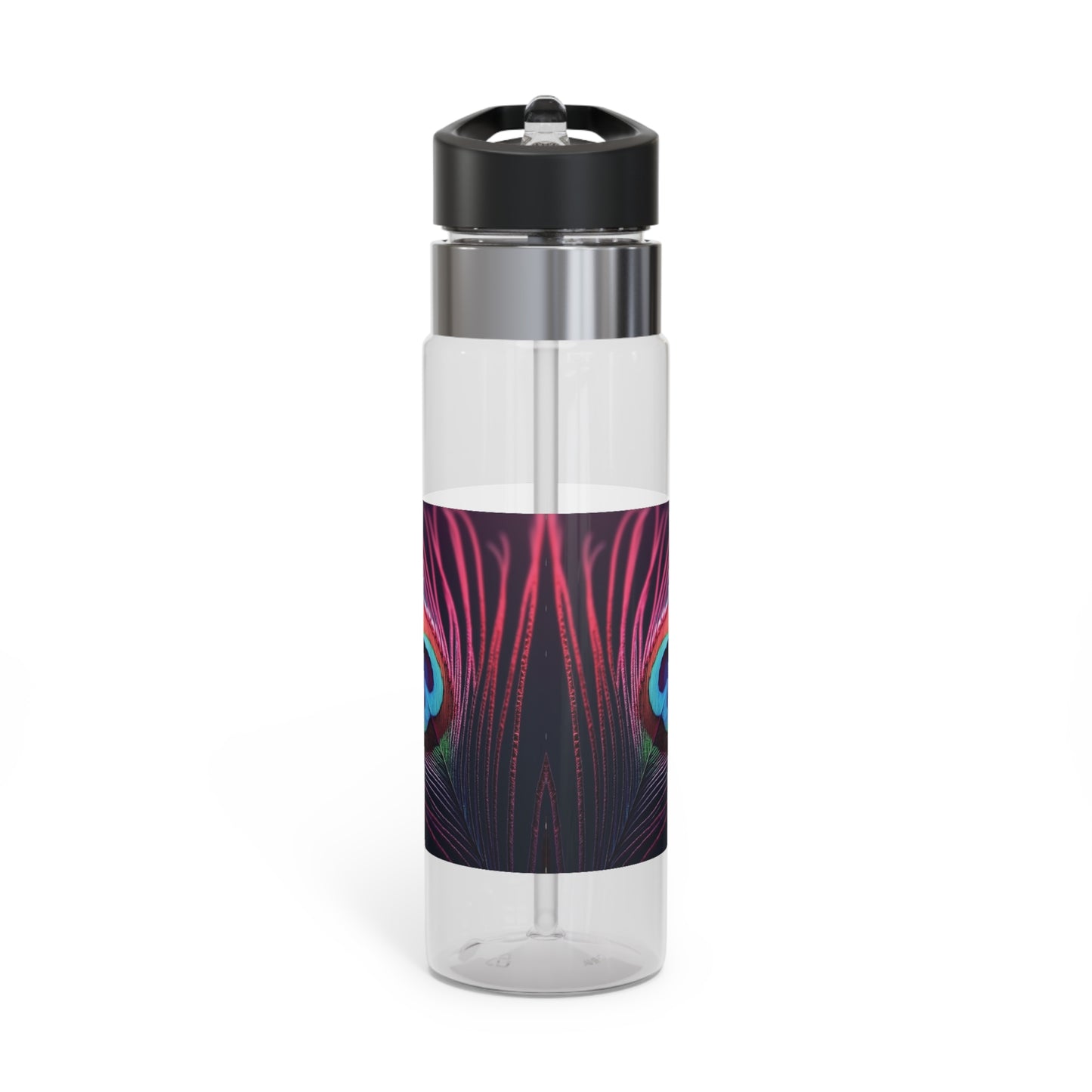 Tropical 20oz Tritan Sport Water Bottle - Leakproof, Lightweight, BPA-Free / Peacock Eye Feather, Magenta