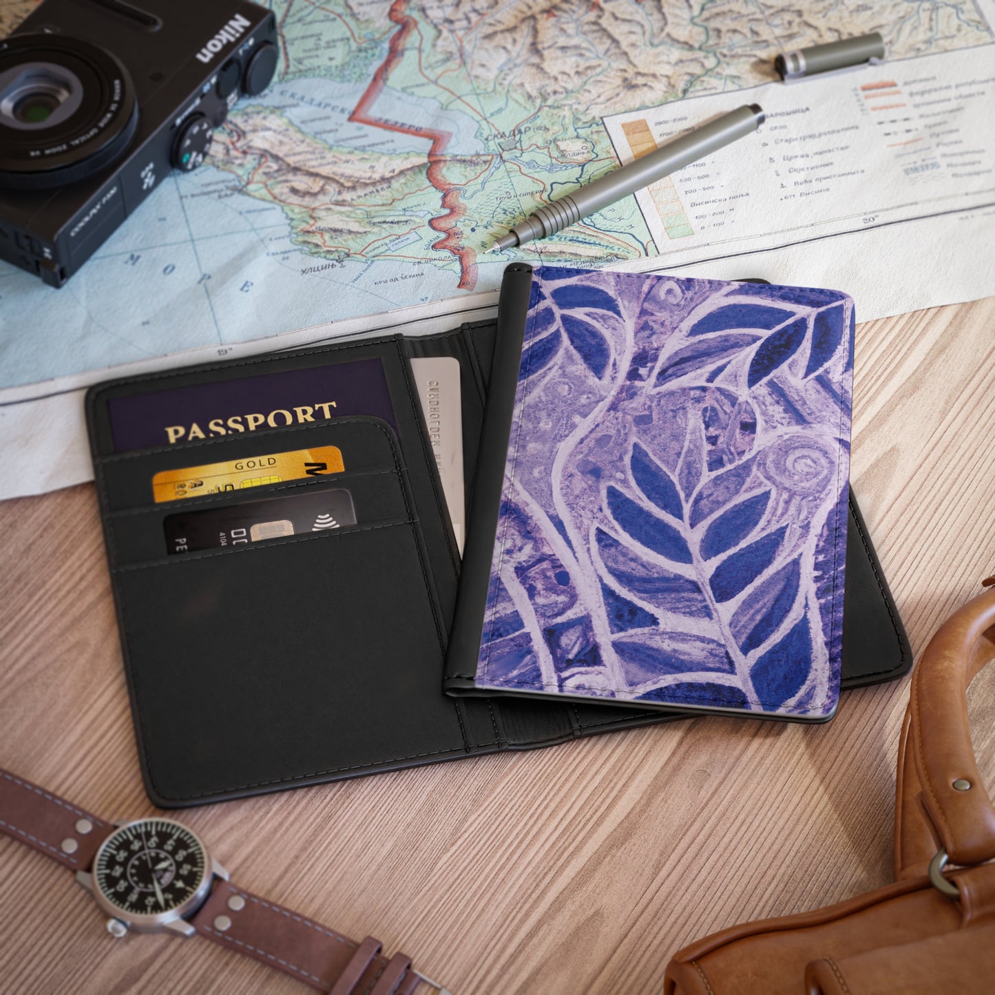 Tropical Passport Cover, Faux Leather - RFID blocking for travel security / Amazon Whimsy, Purple