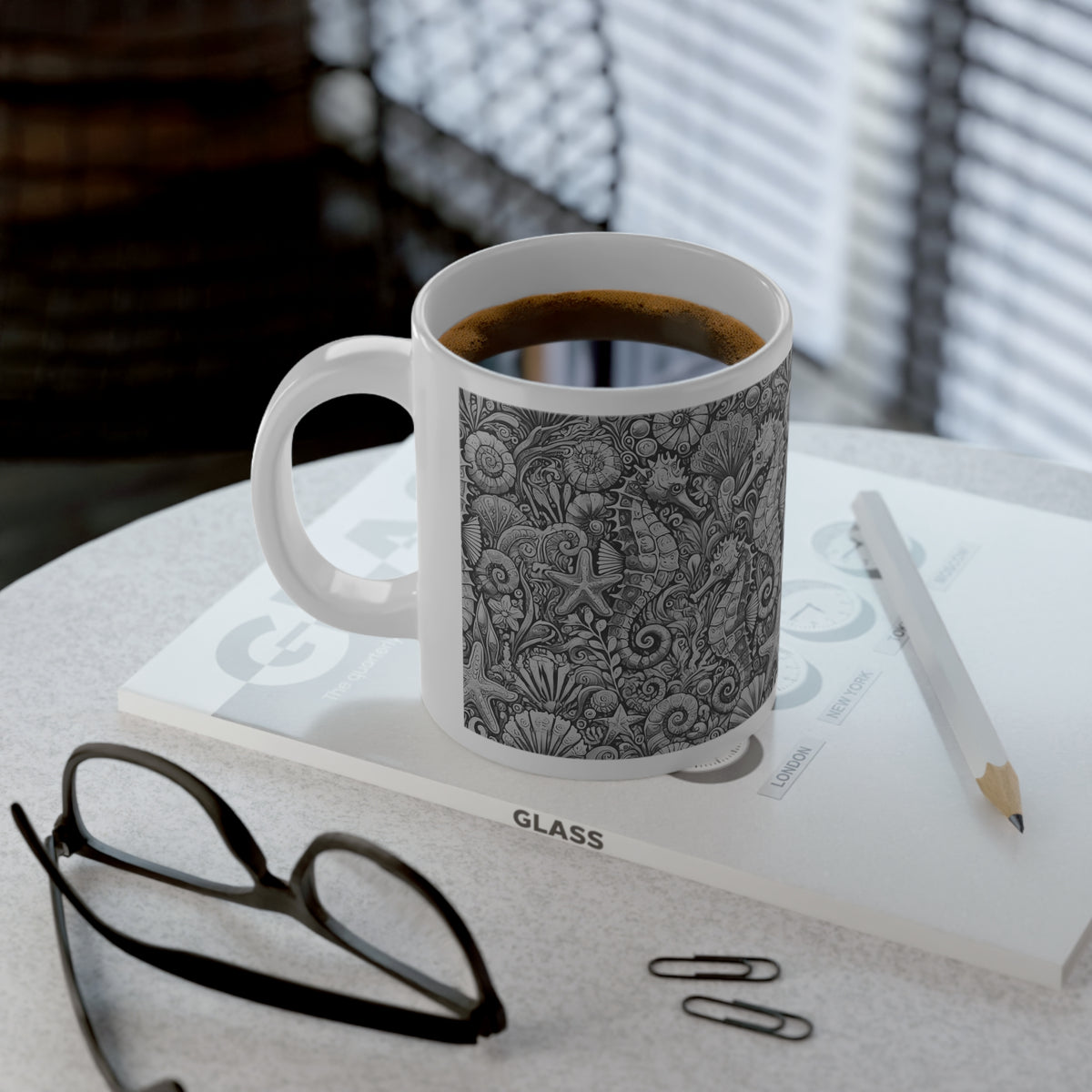 Jumbo Mug, 20oz, Seahorse Noir | Tropical Coffee Cup
