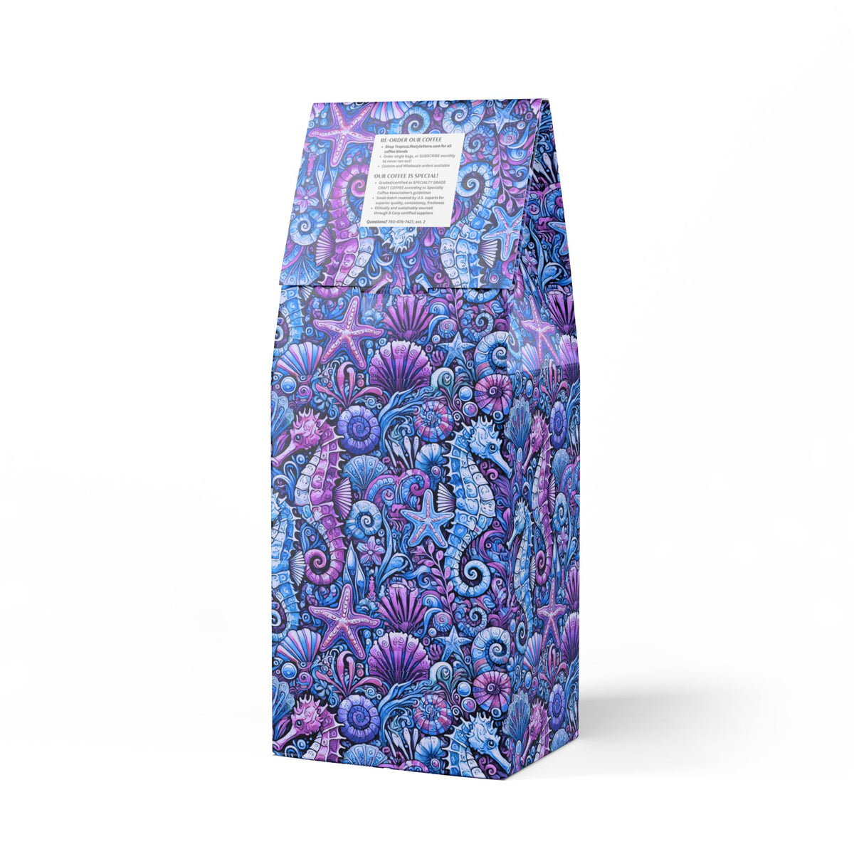 Cocoa Palms Blend™ (Medium-Dark Roast) Specialty Grade Craft Coffee / Seahorse Trio, Blue