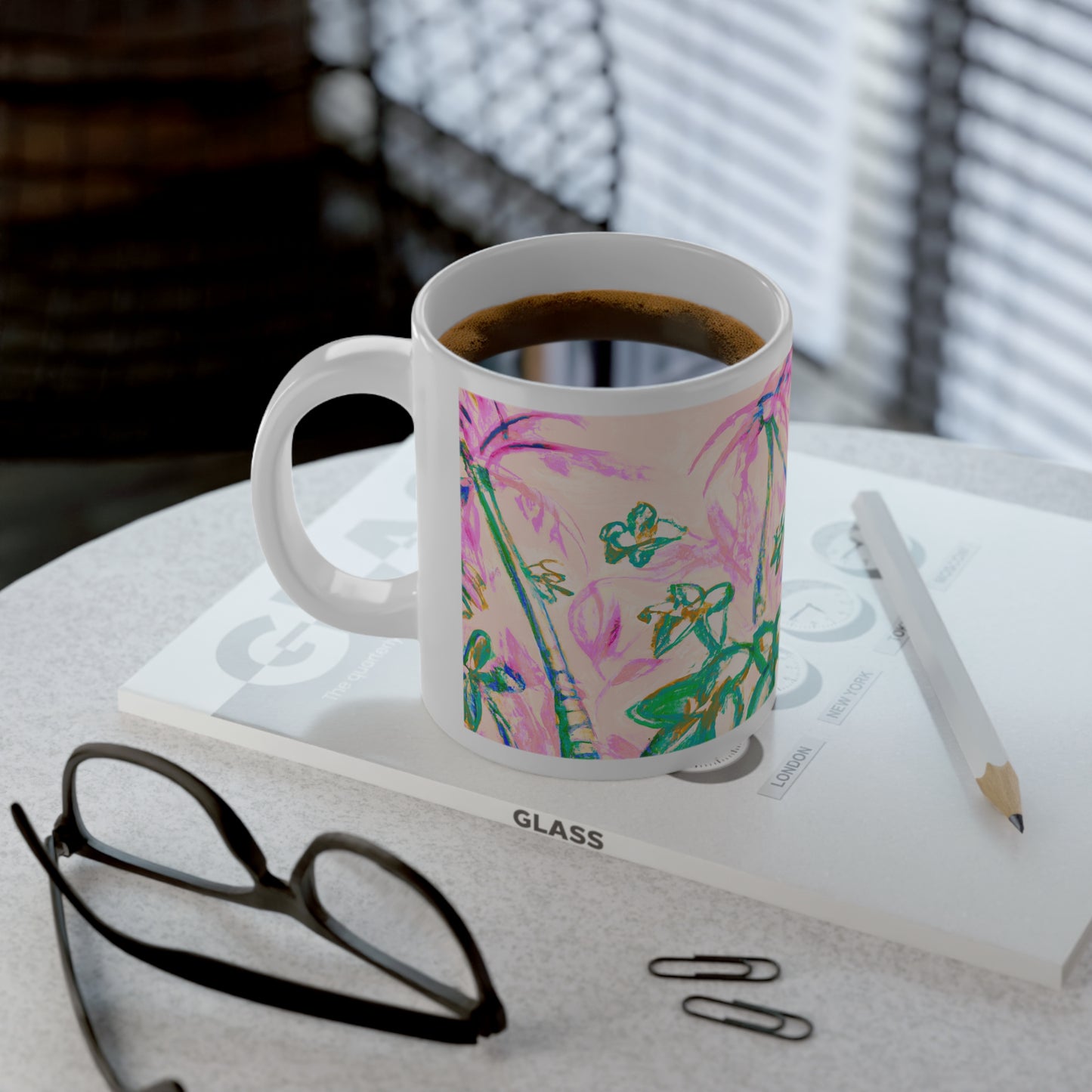 Jumbo Mug, 20oz, Tropical Doodles, Pink | Tropical Coffee Cup