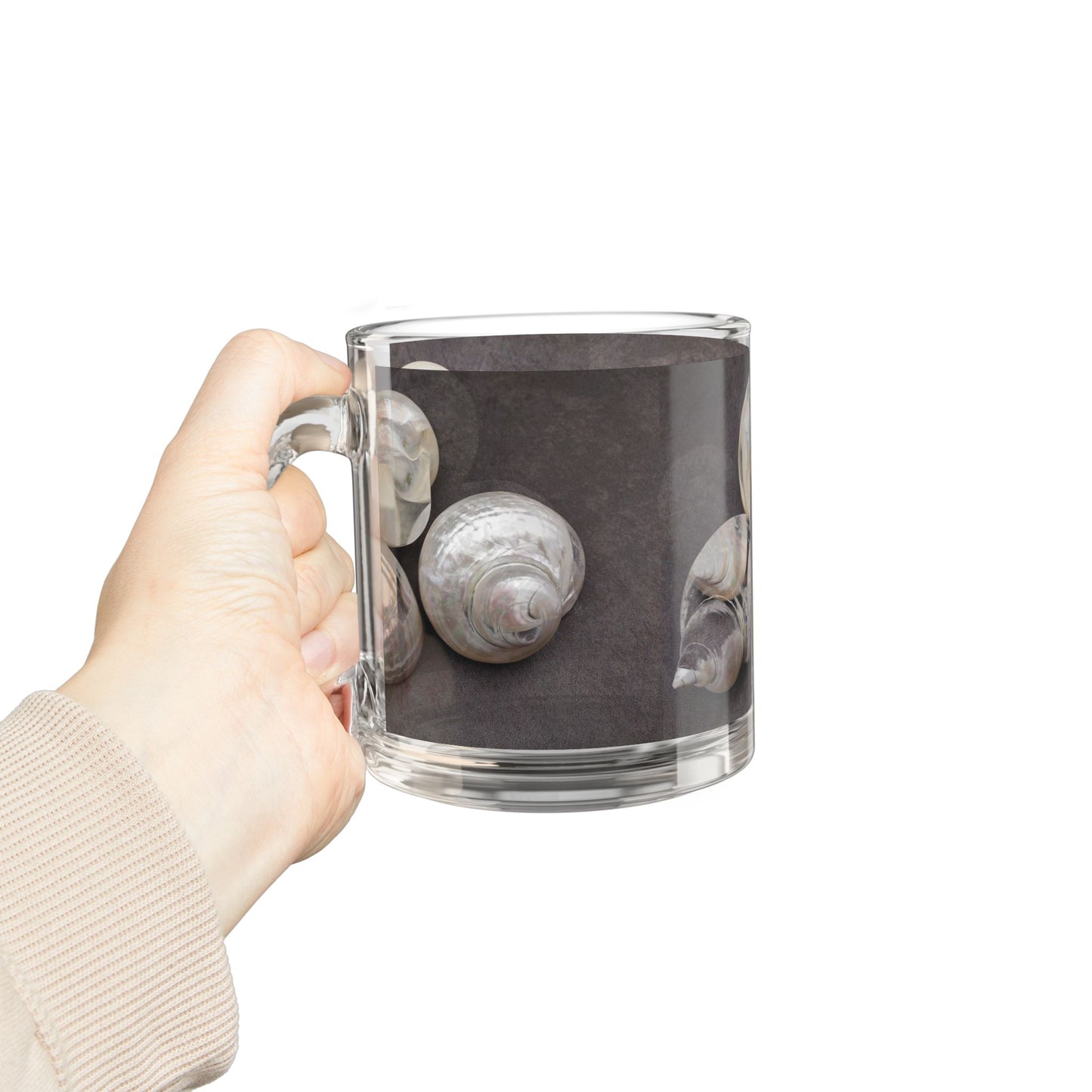 Tropical Glass Mug - 10oz Coffee Cup / White Nautilus Trio