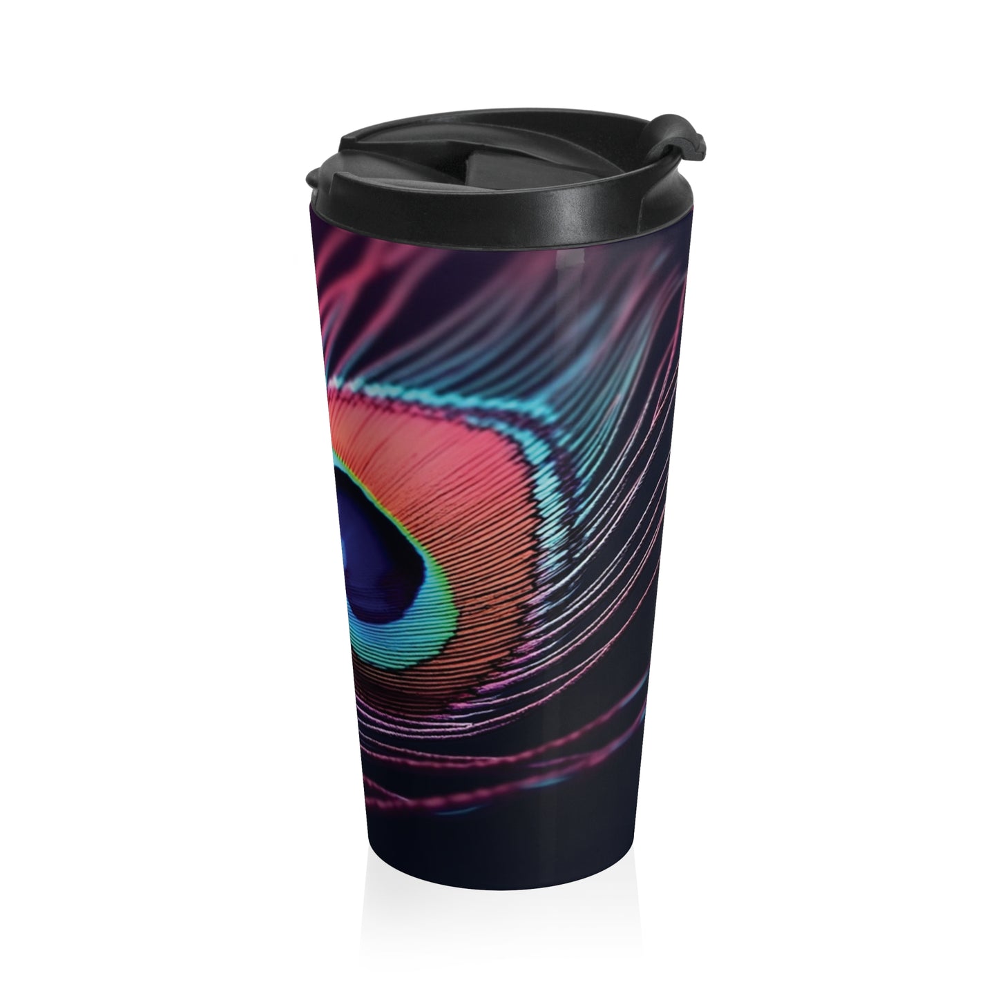 15 oz. Stainless Steel Travel Mug / Red Peacock Eye Feather
