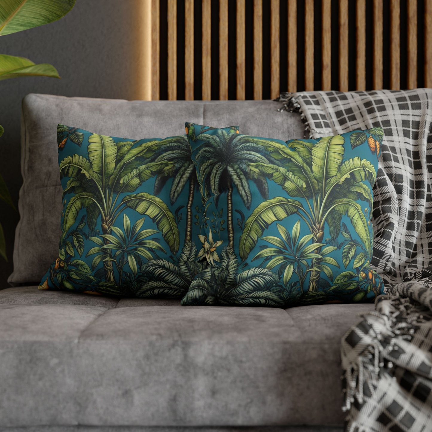 Faux Suede Square Pillowcase - Tropical Fruit Blue