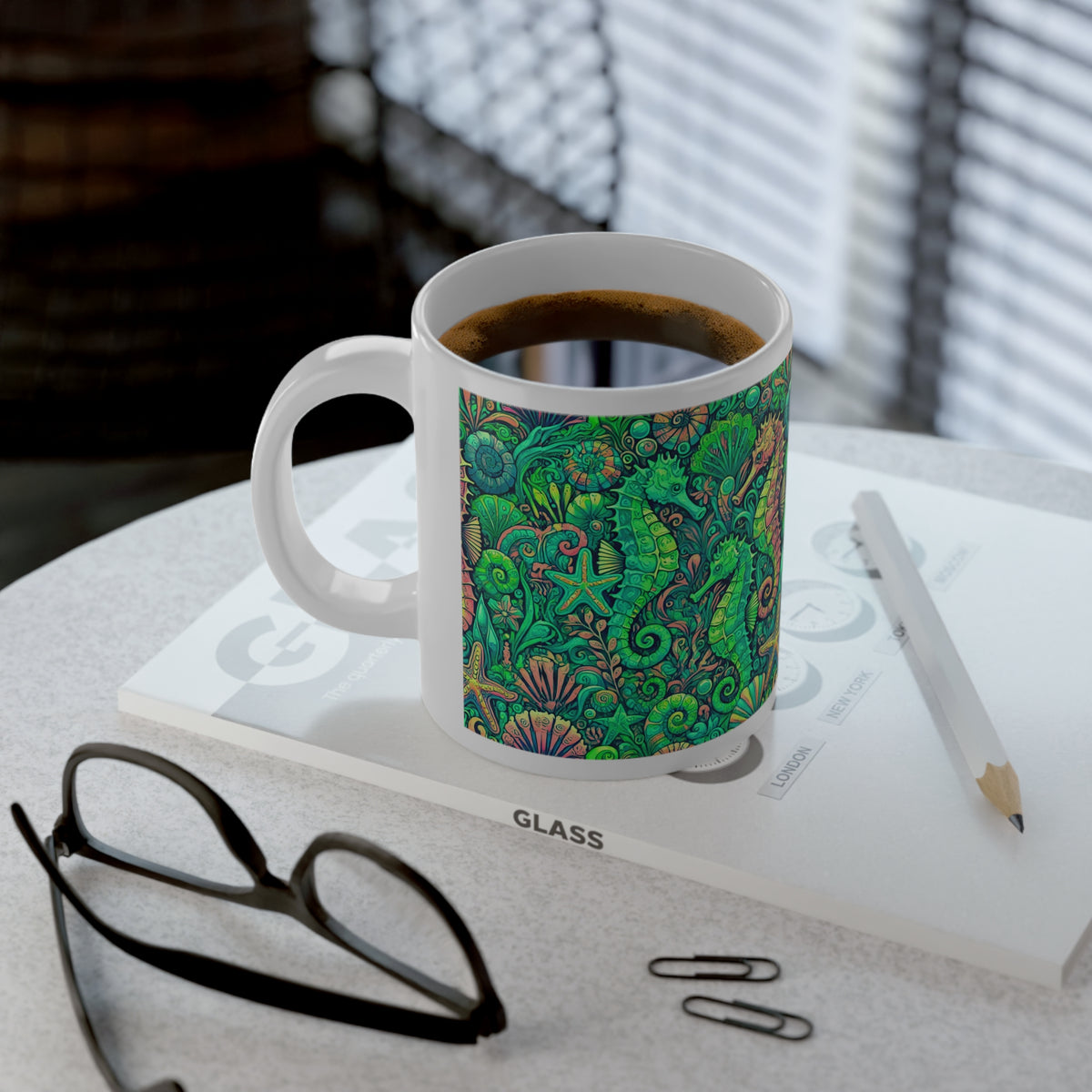 Jumbo Mug, 20oz, Seahorses Lime | Tropical Coffee Cup