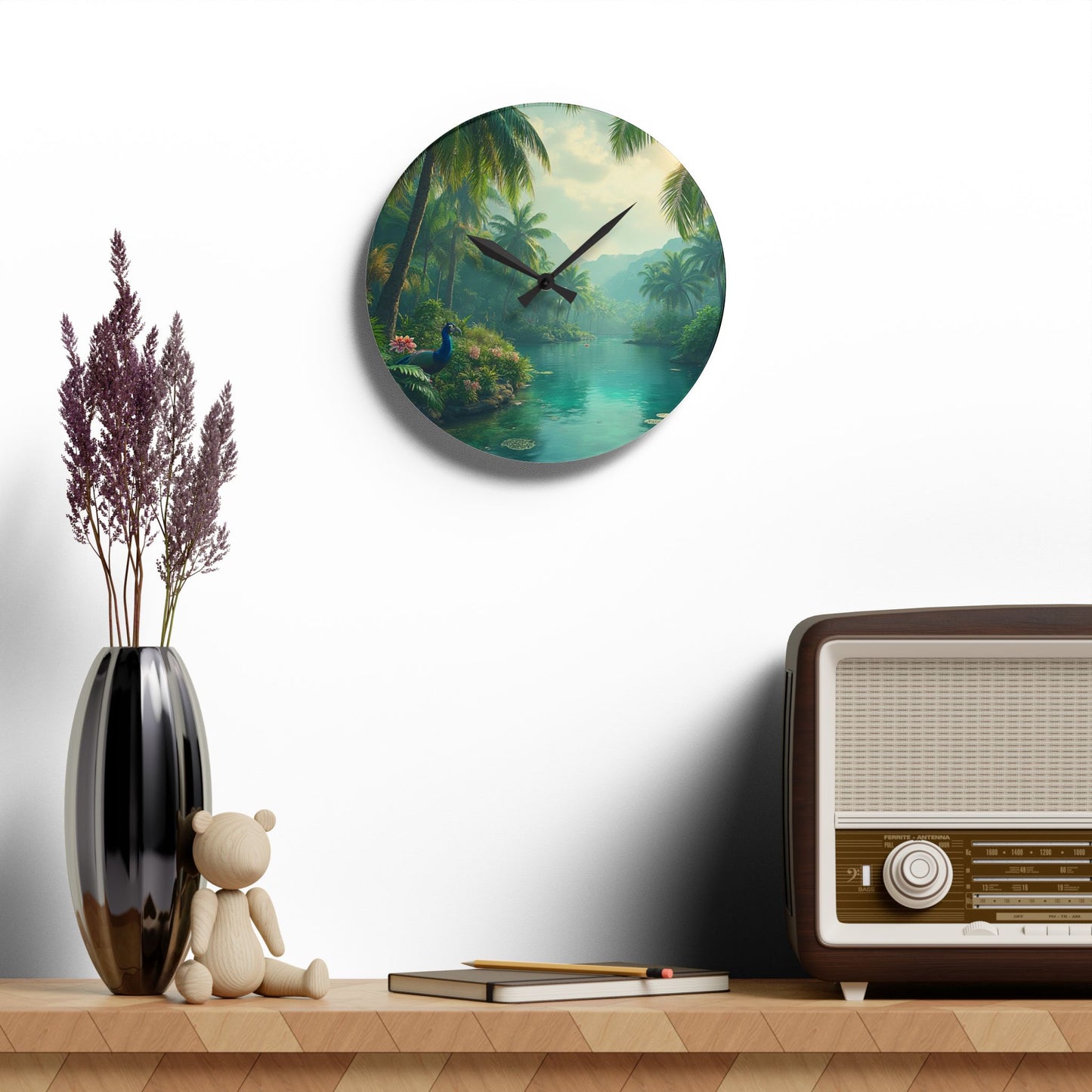 Acrylic Wall Clock, Resting Peacock